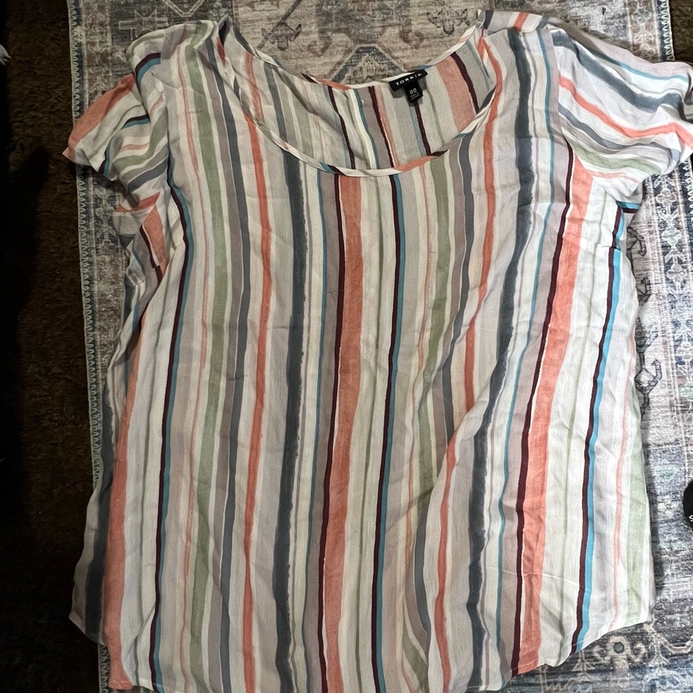 Torrid Multi Stripe Gauze Button Back Blouse - image 4